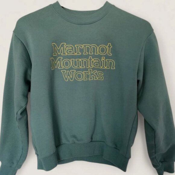 Marmot Mountain Works Boxy Crewneck Women's Sweatshirt Blue Agave Green Yellow S - Picture 3 of 3